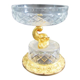 Sherle Wagner Gilded Gold Plated Bronze Dolphin Crystal Soap Dish Jewelry Holder For Sale