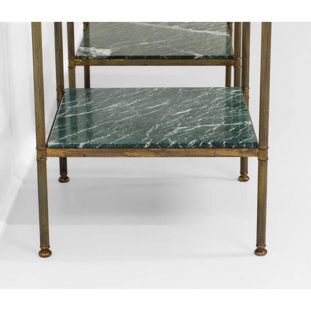 Metal Antique Brass and Green Marble Etagere Side Tables, 1950, Set of 2 For Sale - Image 7 of 12