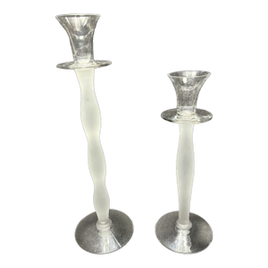 Anne Nilsson for Orrefors "Celeste" Frosted Crystal Candlesticks, Sweden (Pair)