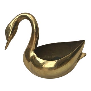 Large Hollywood Regency Brass Swan Planter For Sale