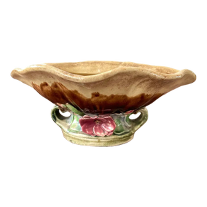 Vintage Majolica Clamshell Shaped Pedestal Bowl With Floral Designed Base