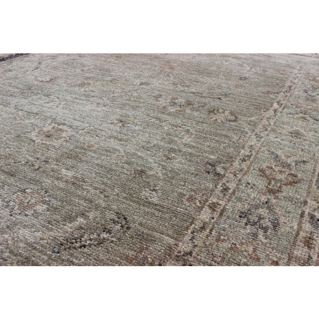 Early 21st Century Angora Turkish Oushak Rug in Sage Green and Taupe With Faded Design 4'0 X 5'5 For Sale - Image 5 of 6