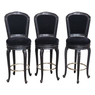 Set of 3 Casa Stradivari Ebonized Designer Swivel Counter Stools Bar Stools For Sale