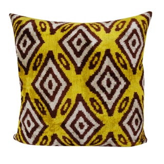 Silk Uzbek Ikat Velvet Hand Made Square Pillow Cushion For Sale