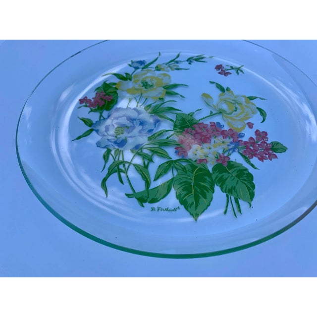 Glass D. Porthault Floral Round Glass Serving Tray For Sale - Image 7 of 10