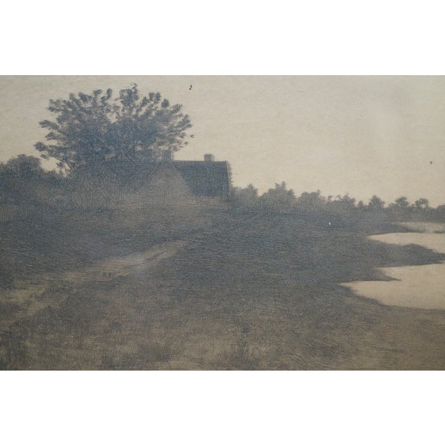 Antique John Octavius Anderson Signed Sailboat Village Seascape Etching 26" For Sale - Image 12 of 12