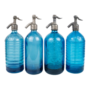 Set of 4 1930s Argentine Blue Glass Seltzer Bottles, Hand-Restored in Buenos Aires