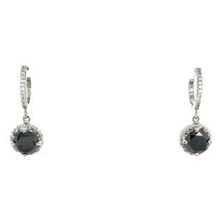 4.33 Carat Black Diamond White Diamond White Gold Dangle Earrings, A Pair For Sale
