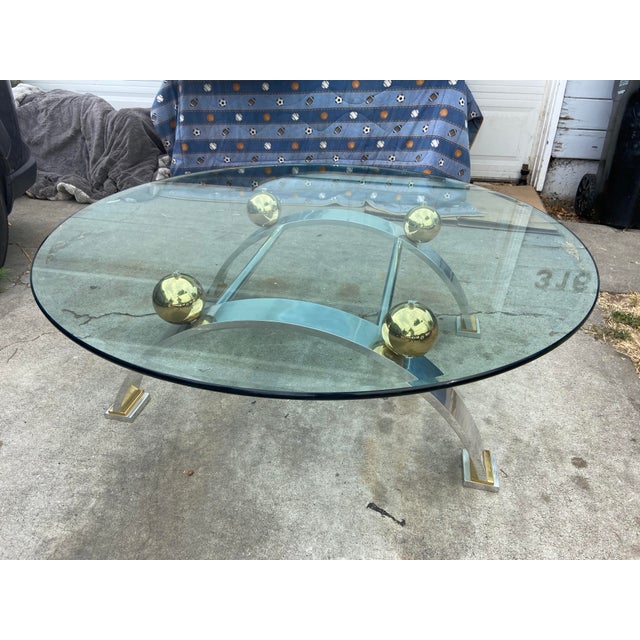 Metal Vintage Space Age Design Chrome and Glass Atomic Coffee Table For Sale - Image 7 of 13