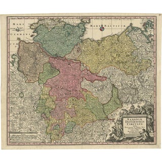 Antique Map of Northern Germany by M. Seutter, 1730 For Sale