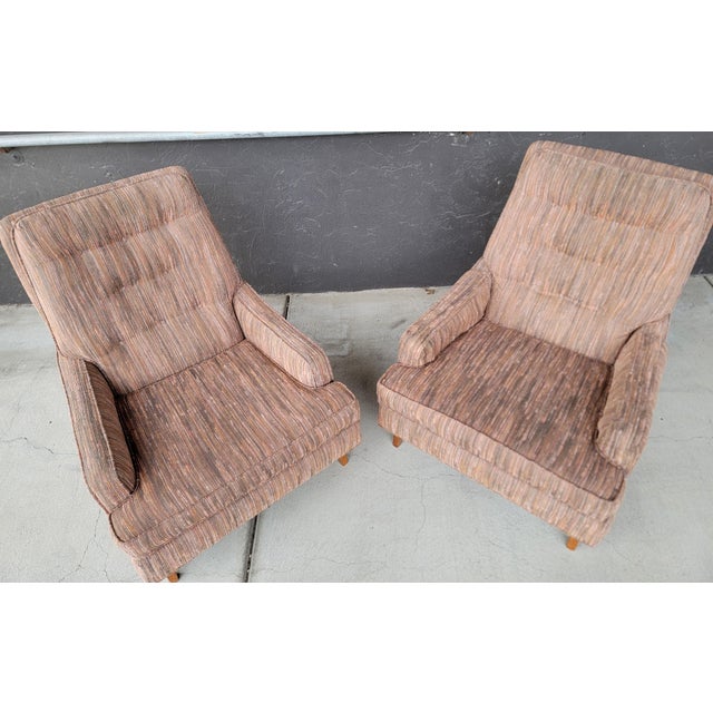 Pair High-Back Mid-Century Modern Lounge Chairs Manner of Edward Wormley For Sale - Image 17 of 17