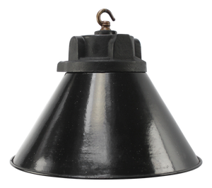 Vintage Industrial German Cast Iron, Black Enamel and Frosted Glass Pendant Light from Siemens