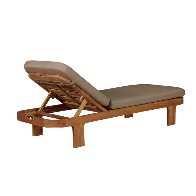 Eclipse Outdoor Solid Teak Wood Sun Lounger - Light Brown Fabric For Sale - Image 4 of 9