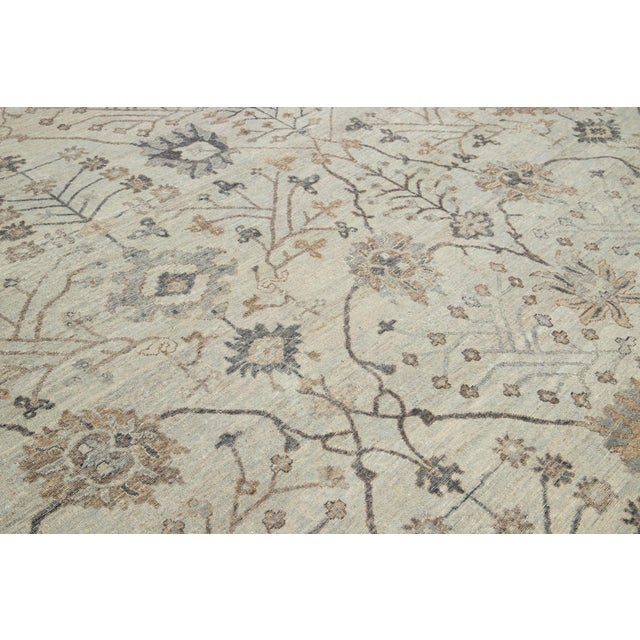 Apadana's Modern Mahal Style Oversized Indian Wool Rug Handmade in Beige For Sale - Image 10 of 12