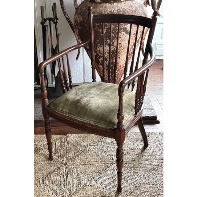 English Antique English Spindle Carved Wood Arm Chair For Sale - Image 3 of 6