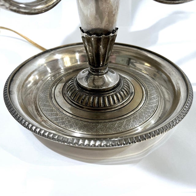 Vintage Silver Plated Bouillotte Lamp - Three Arms For Sale - Image 12 of 15