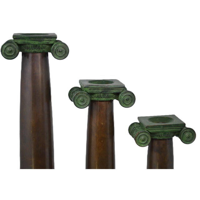 1980s 1980s Castilian Imports Bronze Iron Ionic Column Corinth Candleholders - Set of 3 For Sale - Image 5 of 8