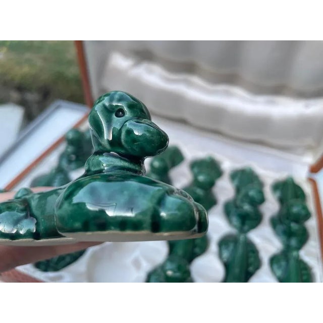 French Green Ceramic Knife Rests in Box, 1960, Set of 12 For Sale - Image 4 of 12