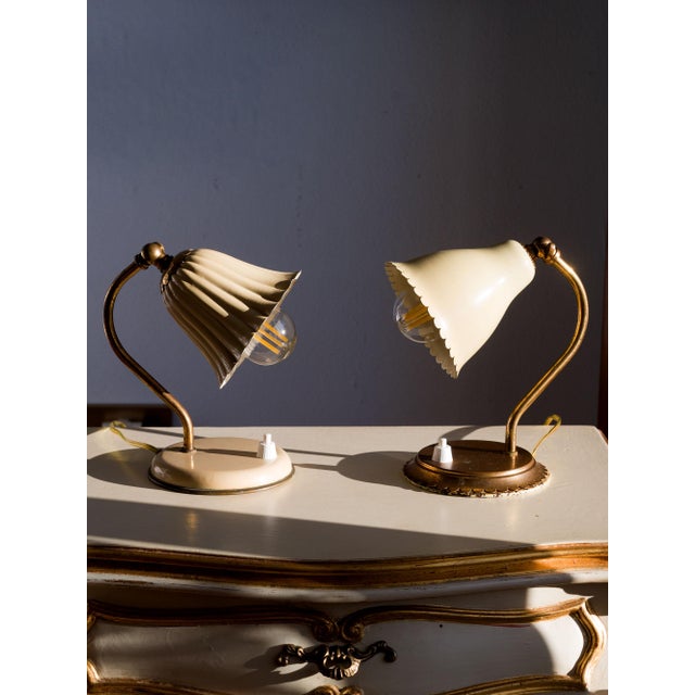 Vintage Brass Table Lamps with Enameled Corolla Lampshades, 1950s, Set of 2 For Sale - Image 15 of 15