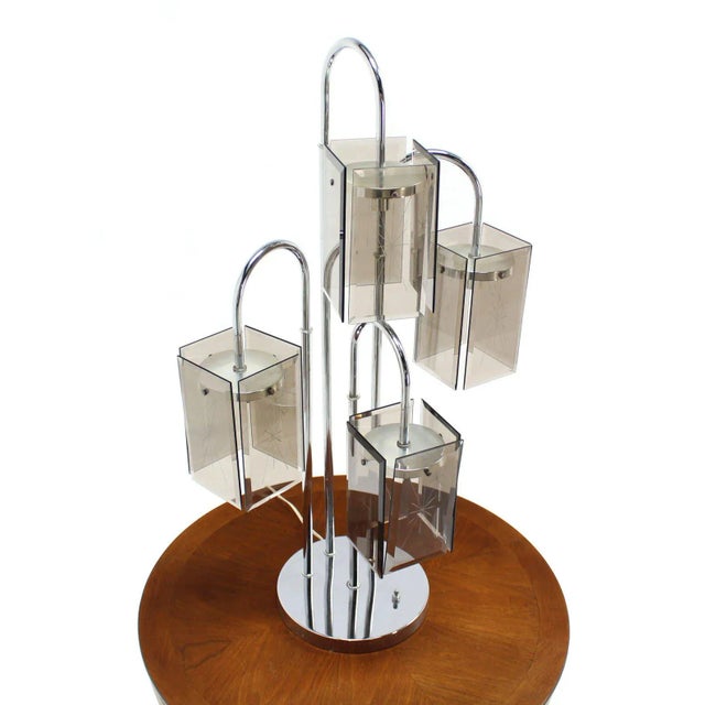 Nice mid century modern chrome and smoked glass table lamp.