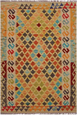 1990s Contemporary Tribal Kilim Hand-Woven Wool Rug -3'3 X 5'3