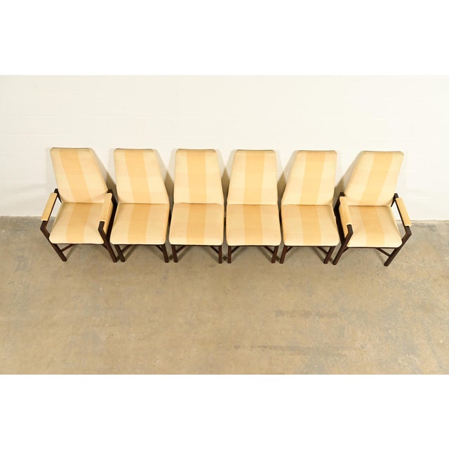 1960s Edward Wormley for Dunbar Mid-Century Modern Walnut X-Base High Back Dining Chairs, Set of Six For Sale - Image 5 of 15