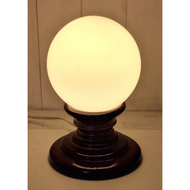 Vintage Pan Table Lamp with Brown Ceramic Base and Opaque White Glass Globe, 1970s For Sale - Image 9 of 9