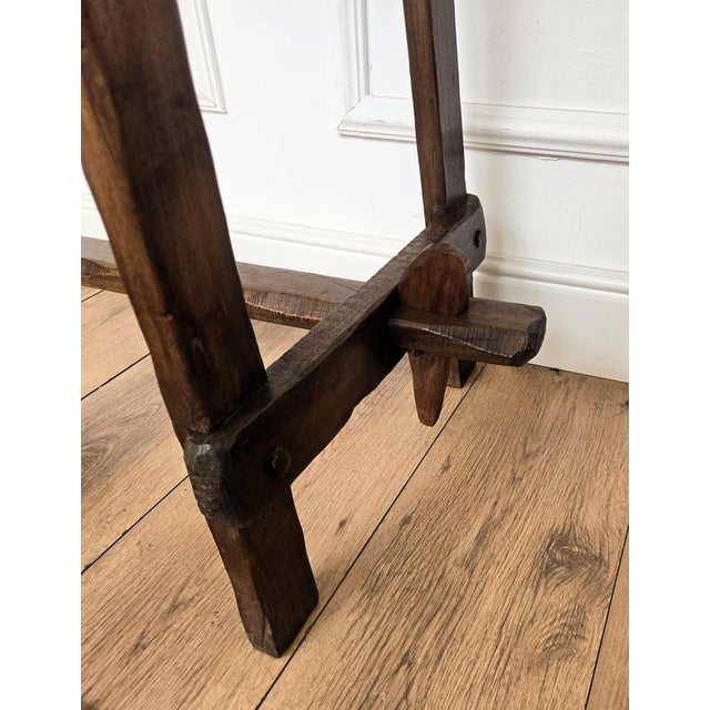 Wood Antique Rustic Minimal Italian Wooden Carved Trestle Console Table, 1890s For Sale - Image 7 of 10