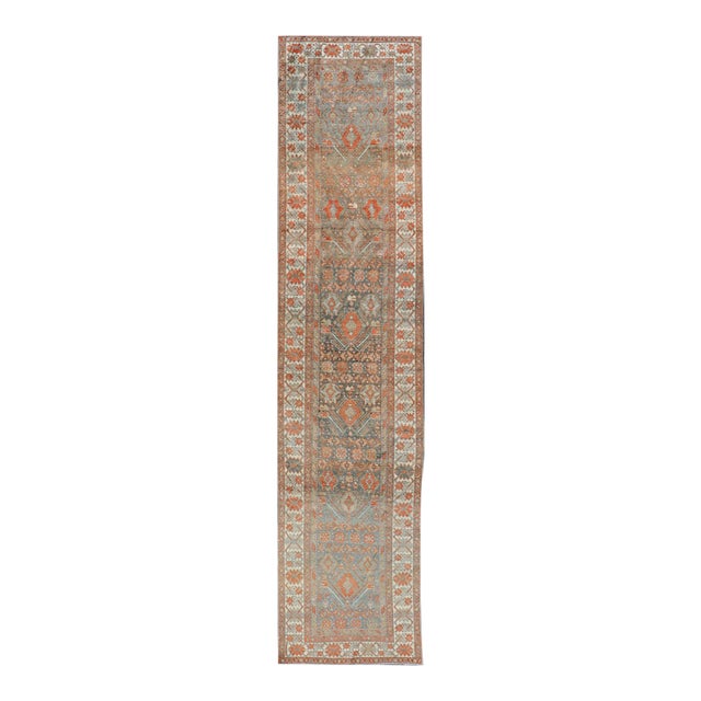 Fine Antique Persian Malayer Runner in Soft Tones of Blue and Orange 2'10 X 13'8 For Sale