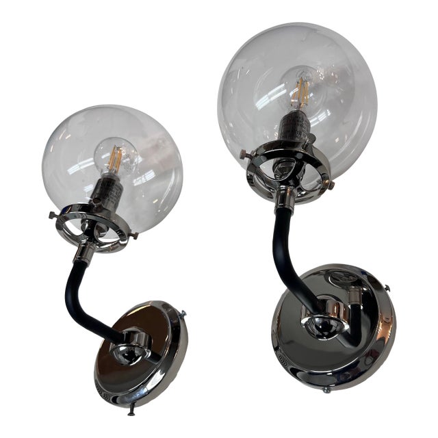 Restoration Hardware Bistro Globe Wall Sconces, Pair For Sale