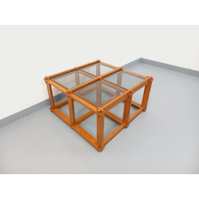 Vintage Square Coffee Table in Pine and Smoked Glass, 1970s For Sale - Image 16 of 18