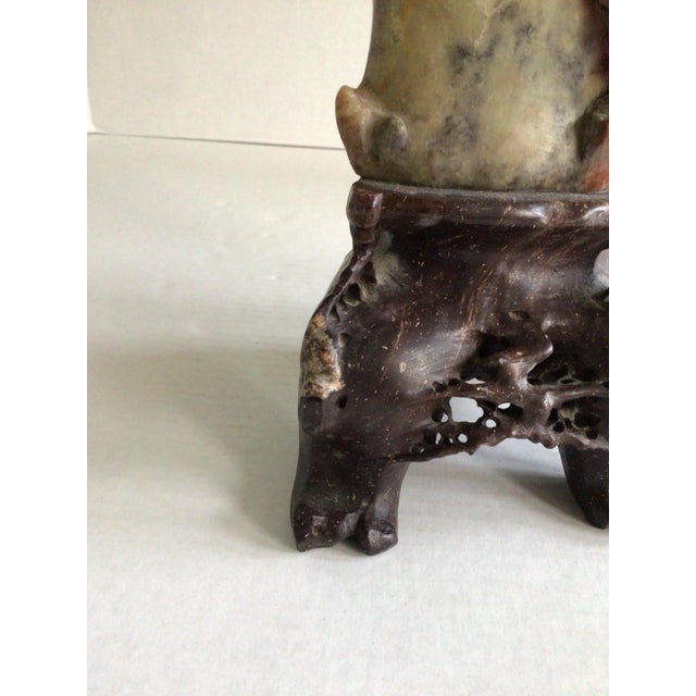 Chinese 1920s Chinese Soapstone Hand Carved Floral & Bird Vase For Sale - Image 3 of 11