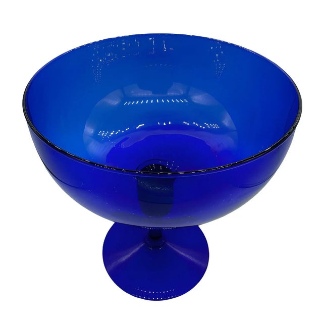 Art Deco 1950s Hand Blown Cobalt Blue Glass Stemmed Desert Bowl For Sale - Image 3 of 5
