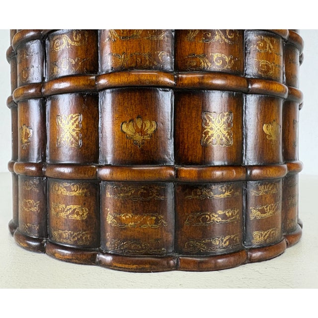 English Vintage Hand Carved Walnut Faux Book Bin After Maitland Smith For Sale - Image 3 of 9