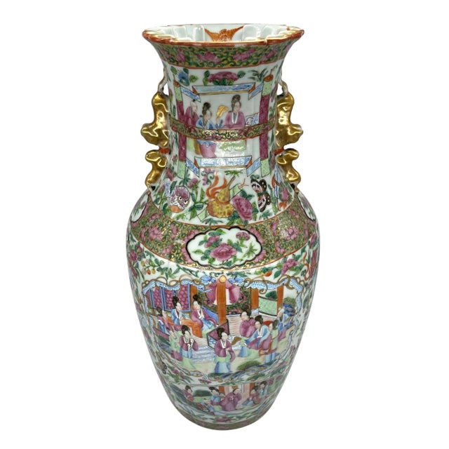 Canton Famille Rose Mandarin Vase, Fluted Body and Castellated Top, Ca. 1840 For Sale - Image 13 of 13