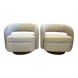 Custom MCM Style Swivel Chairs in Oatmeal Boucle - a Pair For Sale