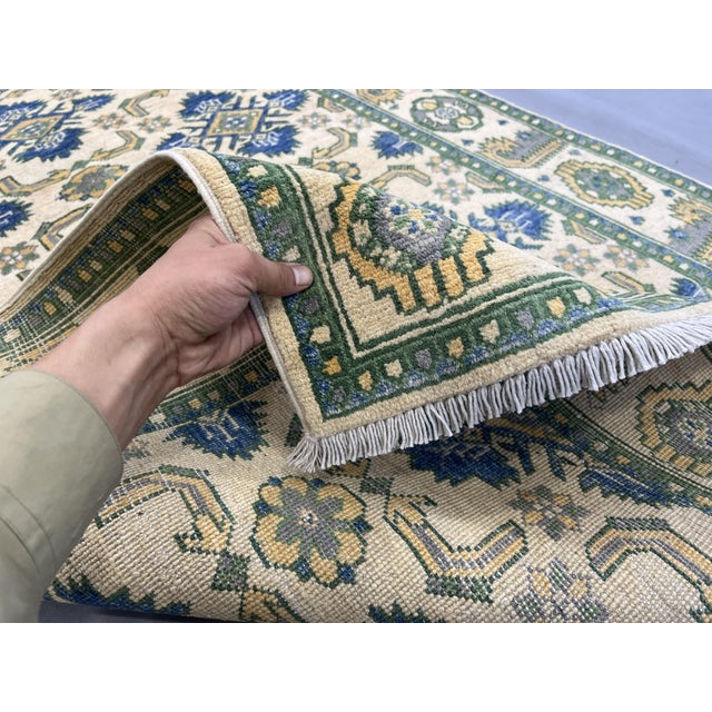 Cream and Blue Chobi Wool Rug, 3'10" X 5'4" For Sale - Image 12 of 13