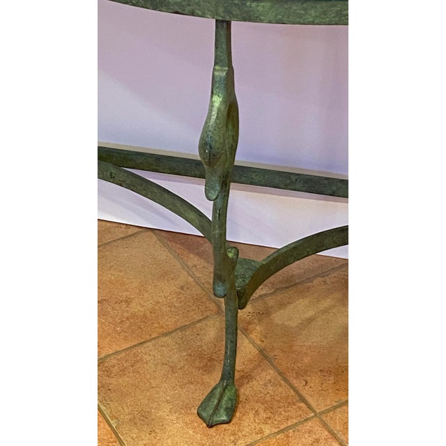 Vintage Mid Century French Wrought Iron With a Verdigris Bronze Finish Demi-Lune Console Table For Sale In San Francisco - Image 6 of 13