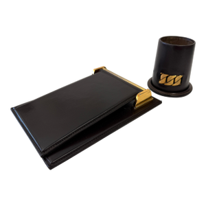 1970’s Gucci Leather Desk Set Notepad and Pen Holder