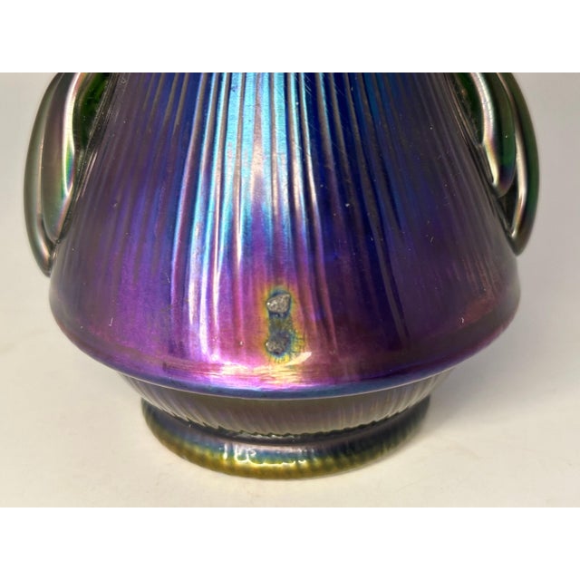 Early 20th Century Rindskopf Papillon Iridescent Art Glass Vase: Applied Handles, c. 1905 For Sale - Image 5 of 10