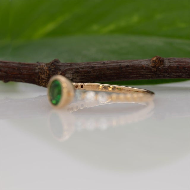 Tsavorite Garnet Ring With Earth-Mined Diamond Accents in Solid 14k Gold, Size 6.75 For Sale - Image 9 of 9