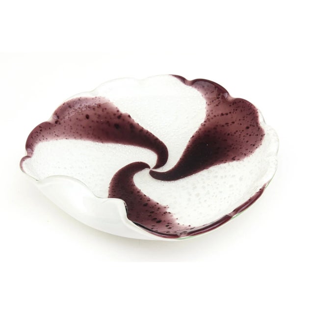 1960s Murano Seguso Purple and White Case With Silver Foil Swirled Glass Bowl Vintage For Sale - Image 5 of 10