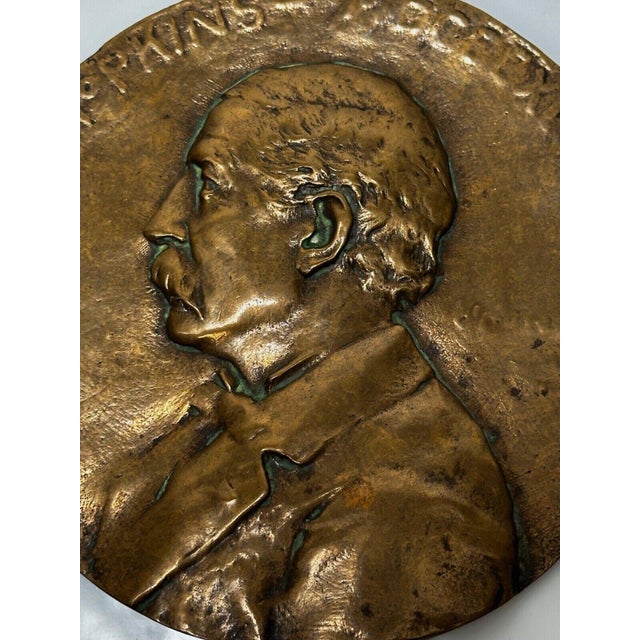 Cherish this Rare 19th Century English Victorian Gilt Bronze Portrait Medallion Plaque, Charles Hopkins, 1895 British...