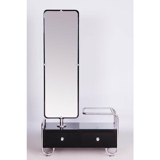 Bauhaus Dressing Mirror in Chrome and Lacquered Wood by Vichr a Spol., Czech, 1930s For Sale - Image 4 of 12