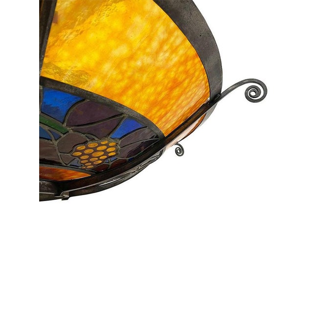 Large French Round Stained Glass Chandelier, 1900s For Sale - Image 16 of 17