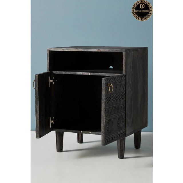 Mid-Century Modern Handcarved Wooden Nightstand For Sale - Image 3 of 8