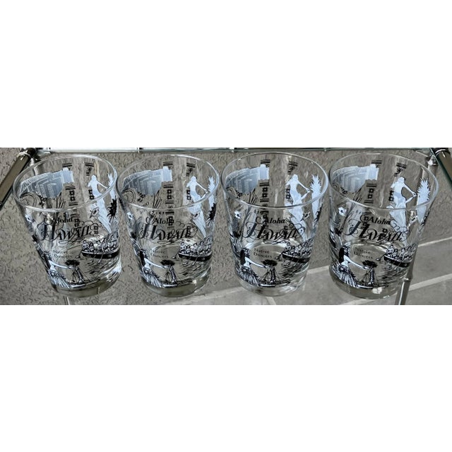 Circa 1980 “Aloha Hawaii”-Themed Lowball Glasses Attributed to Federal Glass – Set of 4 For Sale In Austin - Image 6 of 18