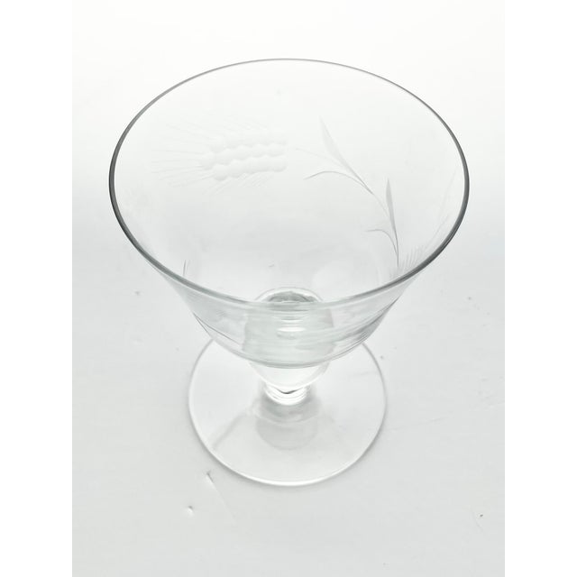 1950s Vintage Mid-Century Set of 7 Etched Wheat Coupe Champagne Glasses For Sale In Dallas - Image 6 of 7