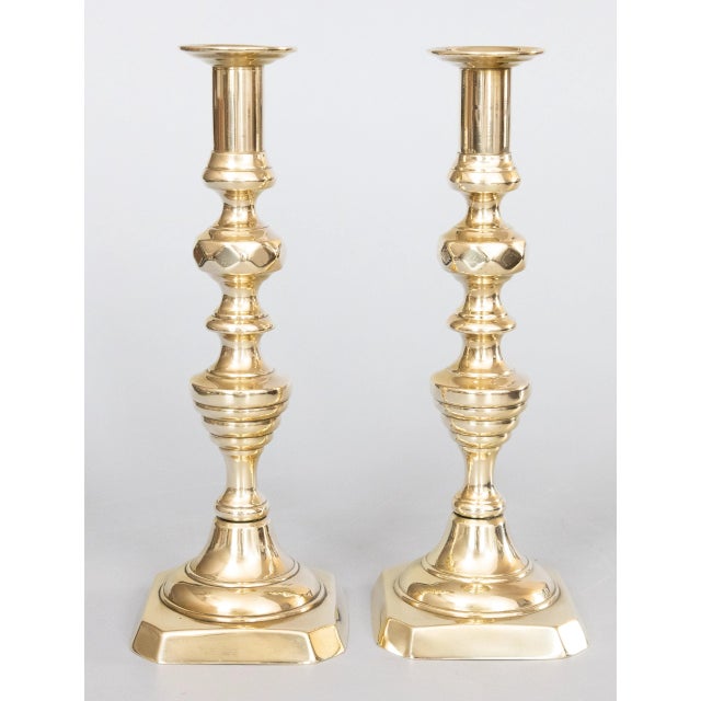 19th Century English Brass Beehive Push-Up Candlesticks - a Pair For Sale - Image 10 of 10