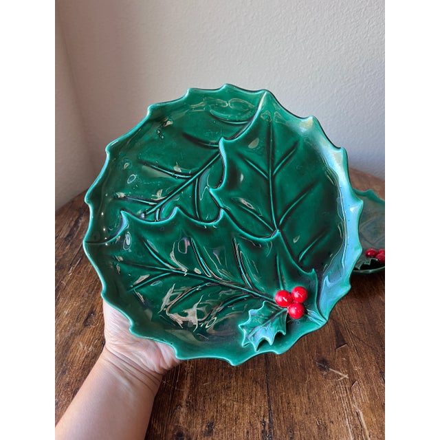 Lefton Vintage Lefton Green Holly Collection Luncheon Plates Made in Japan For Sale - Image 4 of 5